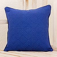Cotton cushion cover, 'Sky Nuances' - Blue Diamond Texture Maya Backstrap Handwoven Cushion Cover