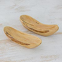 Wood appetizer bowls Canoe pair Guatemala