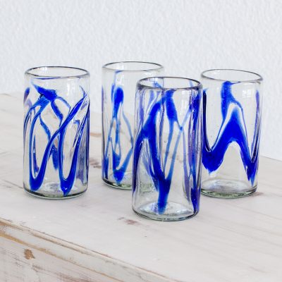 Blown glass tumblers, Capricious Cobalt (set of 4)