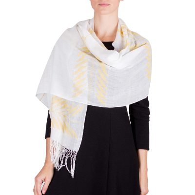 Cotton shawl, Yellow Pic Bil Palm