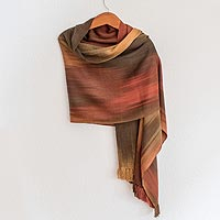 Rayon shawl, 'Eternal Earth Allure' - Handwoven Backstrap Loom Rayon Shawl in Earth Tones