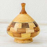 Decorative lidded wood vessel Natural Spiral Guatemala