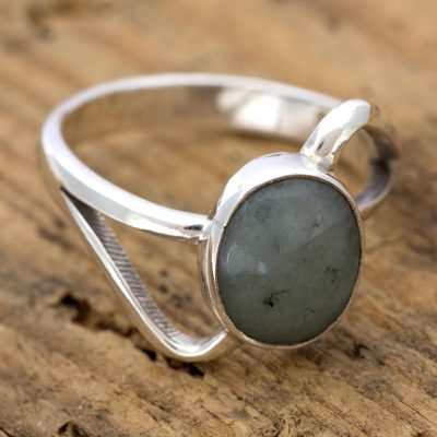 Modern Sterling Silver Ring with Guatemalan Jade