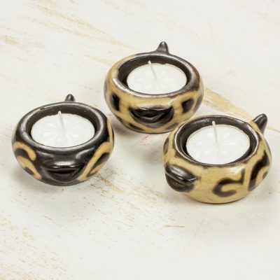 Ceramic tealight holders, Ivory Fish of Light (set of 3)