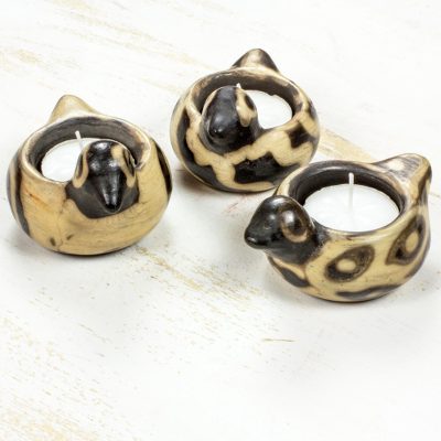 Ceramic tealight holders, Ivory Doves of Light (set of 3)