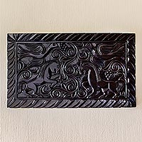 Wood wall panel, 'Equestrian Nobility' - Artisan Crafted Wood Relief Panel Featuring Birds and Horses