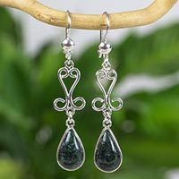 Dark green jade dangle earrings,