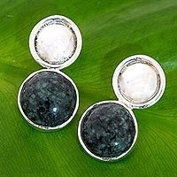 Dark green jade drop earrings,