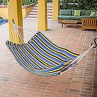 Cotton hammock, 'Remembered Streets' (single) - Striped Cotton Handwoven Guatemalan Hammock (Single)