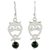 Jade dangle earrings, 'Bird of the Night' - Handcrafted Bird Theme Earrings with Dark Green Jade (image 2a) thumbail