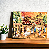 'Shepherd' - Oil Painting of a Village in Guatemala at Sunset