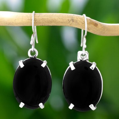 Jade dangle earrings, Oval Abstract