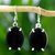 Jade dangle earrings, 'Oval Abstract' - Black Maya Jade Handcrafted Sterling Silver Earrings thumbail