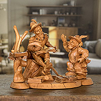 Cedar sculpture, 'Quixote with Sancho Panza' - Cedar Wood Don Quixote and Sancho Panza Sculpture