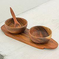 Wood salsa bowl set New World Flavors 4 pieces Nicaragua