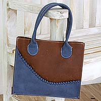 Leather tote bag Wave of Blue El Salvador