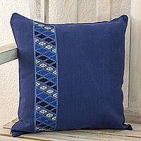 Cotton cushion cover Blue Tecpan Diamonds Guatemala
