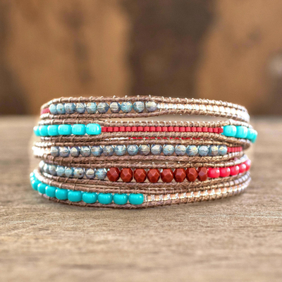 Beaded wrap bracelet, 'Fresh Achiote' - Red Brown Wrap Bracelet from Artisan Crafted Beaded Jewelry