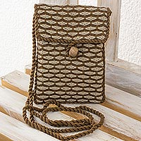 Cotton sling bag, 'Travels' - Hand Woven 100% Cotton Brown and Beige Sling Bag