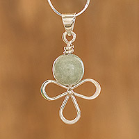 Jade pendant necklace, 'Pale Green Angel' - Abstract Angel Necklace in Silver with Light Green Jade