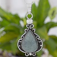 Jade and sterling silver pendant necklace,