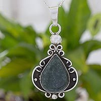 Jade and sterling silver pendant necklace,
