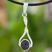 Jade and sterling silver pendant necklace,