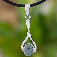Jade and sterling silver pendant necklace,