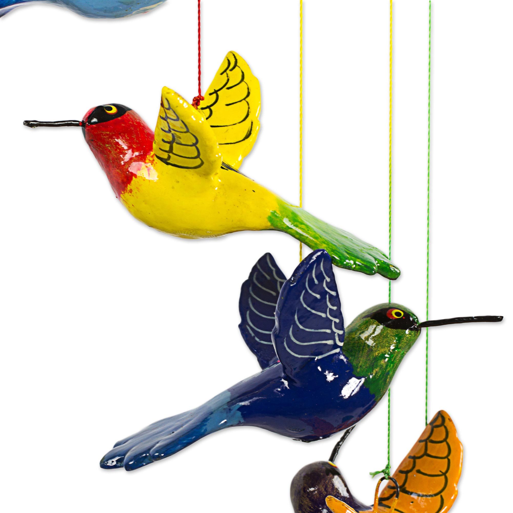 Brightly Colored Ceramic Mobile with Hummingbirds Twelve Hummingbirds NOVICA