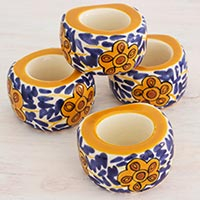 Ceramic napkin rings Lirio Acuatico set of 4 Guatemala