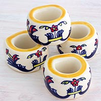 Ceramic napkin rings Wild Flowers set of 4 Guatemala