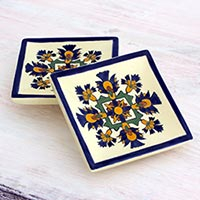 Small ceramic dessert plates Floral Beauty pair Guatemala