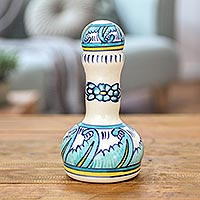 Ceramic oil dispenser, 'Bermuda' - Artisan Crafted Ceramic Oil Dispenser with Floral Motif