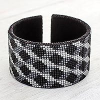 Beaded leather cuff bracelet,