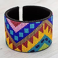 Beaded leather cuff bracelet,