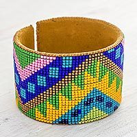 Beaded leather cuff bracelet,