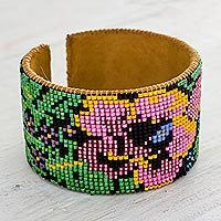 Beaded leather cuff bracelet,