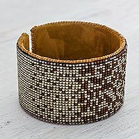 Beaded leather cuff bracelet,