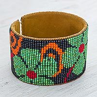 Beaded leather cuff bracelet,