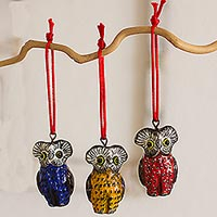Ceramic ornaments, 'Owls of Tikal' (set of 6) - Handcrafted Ceramic Bird Ornaments (Set of 6 Owls)