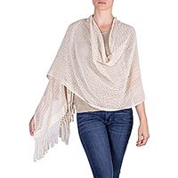 Natural cotton shawl Rabinal Ivory Guatemala