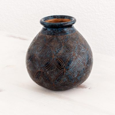 Ceramic decorative vase, Oval Blue Petals