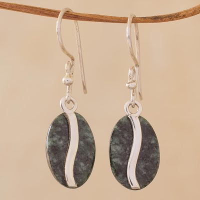 Jade dangle earrings, Dark Green Coffee Bean