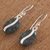 Jade dangle earrings, 'Dark Green Coffee Bean' - Dark Green Jade and Sterling Silver Contemporary Earrings (image 2c) thumbail