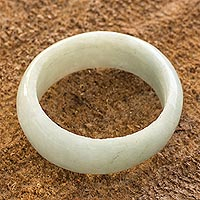 Jade band ring, 'Pale Green Halo' (8 mm) - 8 mm Wide Artisan Crafted Band Ring of Guatemalan Jade