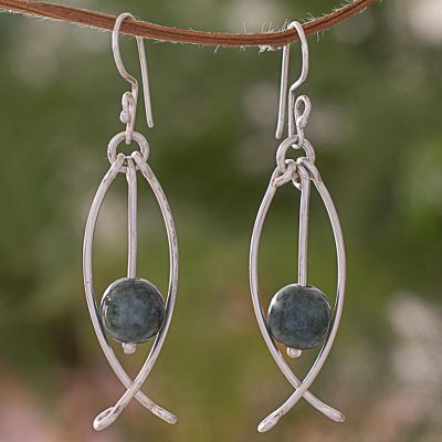 Jade dangle earrings, Dark Green Oscillation