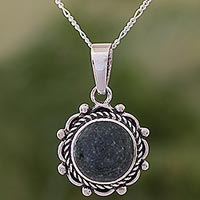 Jade pendant necklace, 'Green Antigua Sun' - Guatemalan Green Jade and Sterling Silver Pendant Necklace