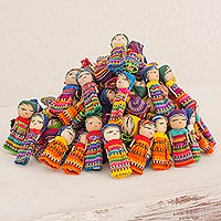 Cotton figurines, 'The Worry Doll Clan' (set of 100) - Set of 100 Guatemalan Worry Dolls with Pouch in 100% Cotton