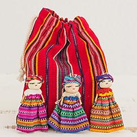 Cotton figurines, 'Worry Doll Dancers (set of 12) - Hand Made Cotton Figurines and Bag (Set of 12) Guatemala