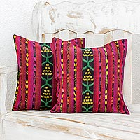Cotton cushion covers Magenta Cornfields pair Guatemala